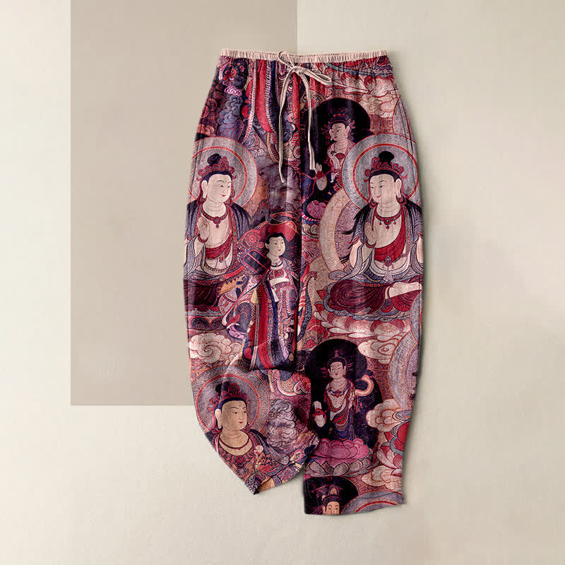 Buddha Stones Damenhose aus reiner Baumwolle mit mehreren Buddha-Mustern, elastischem Bund und Taschen - Rosa - US16, UK/AU20, EU48 (3XL) - image 5