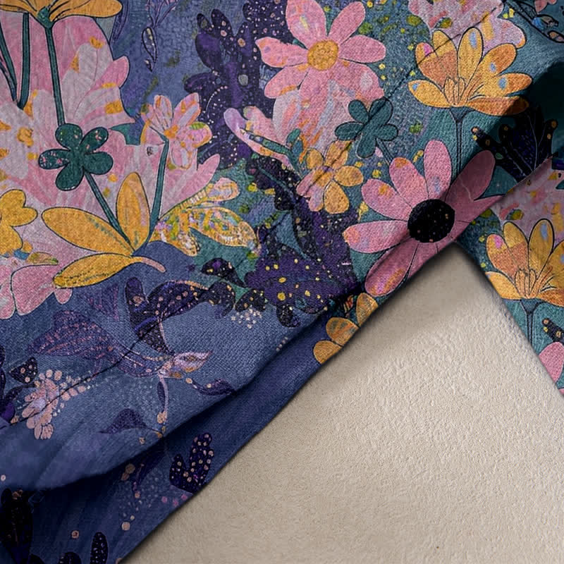 Buddha Stones Bunte Damenhose aus reiner Baumwolle mit Blumenmuster, elastischem Bund und Taschen - image 2