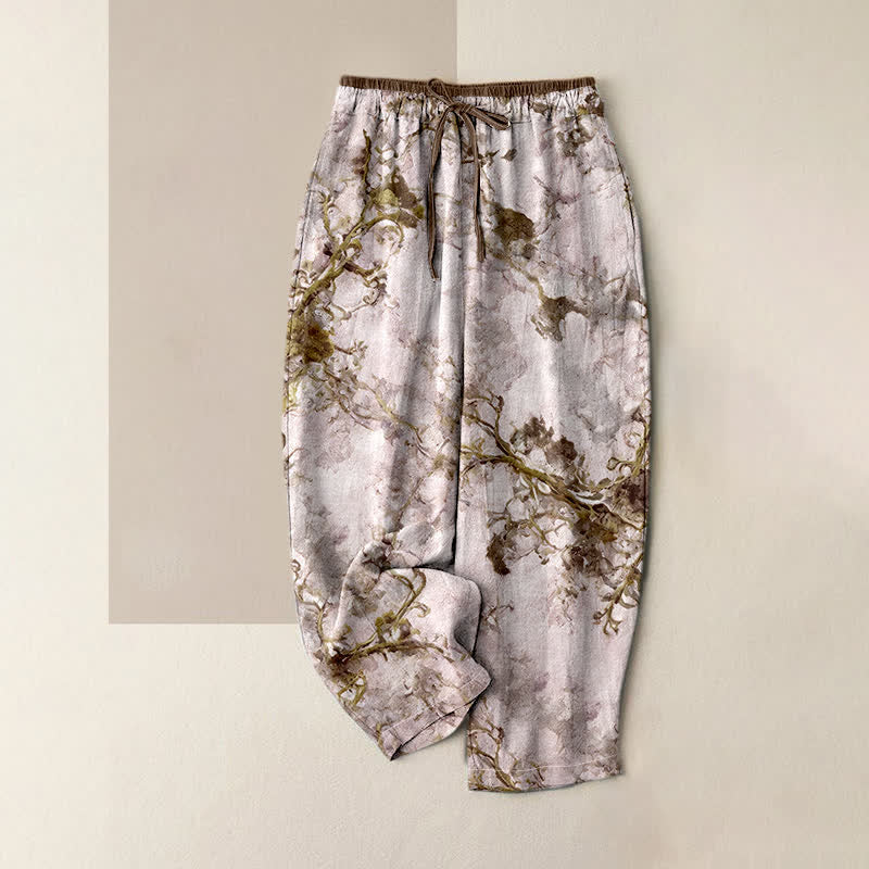 Buddha Stones Damenhose aus reiner Baumwolle mit Taschen und floralem Zweigmuster - Dunkelgoldenrod - US16, UK/AU20, EU48 (3XL) - image 3