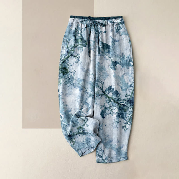 Buddha Stones Damenhose aus reiner Baumwolle mit Taschen und floralem Zweigmuster - SeaGreen - US16, UK/AU20, EU48 (3XL) - image 4