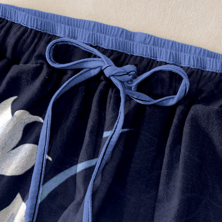 Buddha Stones Damenhose aus reiner Baumwolle mit Lilienmuster, elastischem Bund, Kordelzug und Taschen - image 1