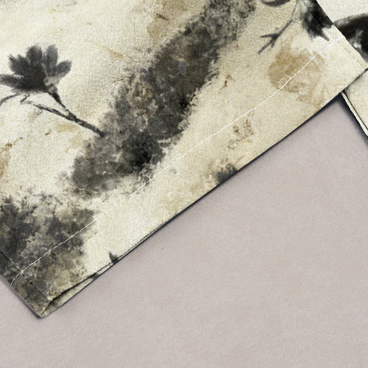 Buddha Stones Damen-Hose aus reiner Baumwolle mit elastischem Kordelzug und Taschen, verziert mit floralem Tuschewasch-Muster - image 1