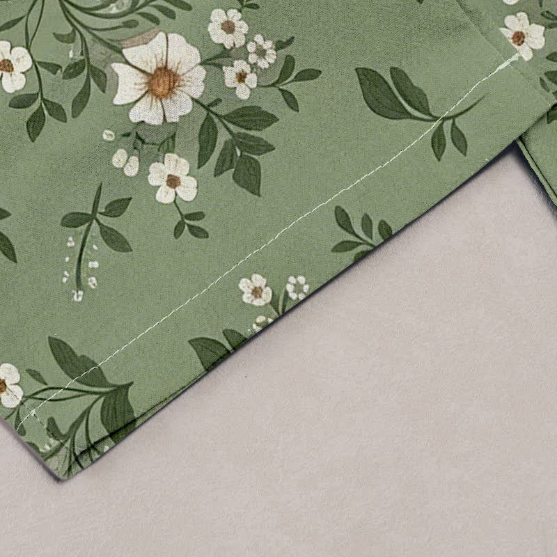 Buddha Stones Damenhose aus reiner Baumwolle mit zartem Blumenmuster, elastischem Bund und Taschen - image 1
