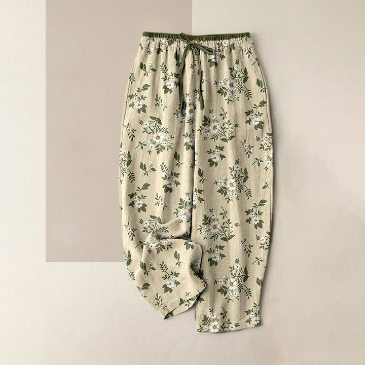 Buddha Stones Damenhose aus reiner Baumwolle mit zartem Blumenmuster, elastischem Bund und Taschen - Blassgoldenrode - US16, UK/AU20, EU48 (3XL) - image 6