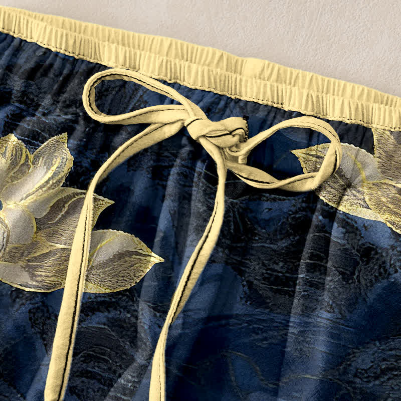 Buddha Stones Damenhose mit Lotusmuster, aus reiner Baumwolle, elastischem Bund und Taschen - image 1