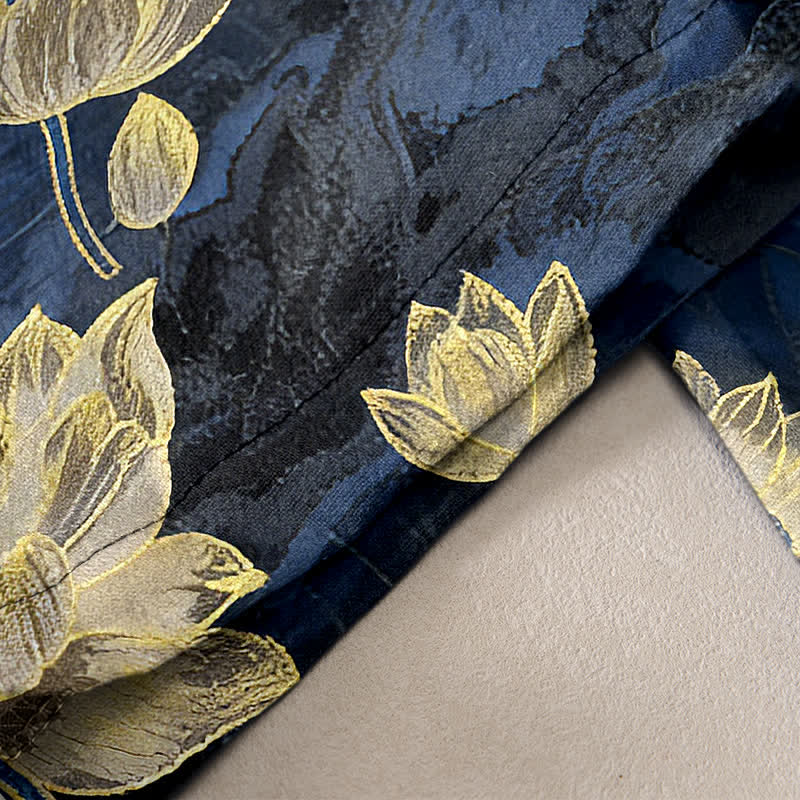 Buddha Stones Damenhose mit Lotusmuster, aus reiner Baumwolle, elastischem Bund und Taschen - image 2