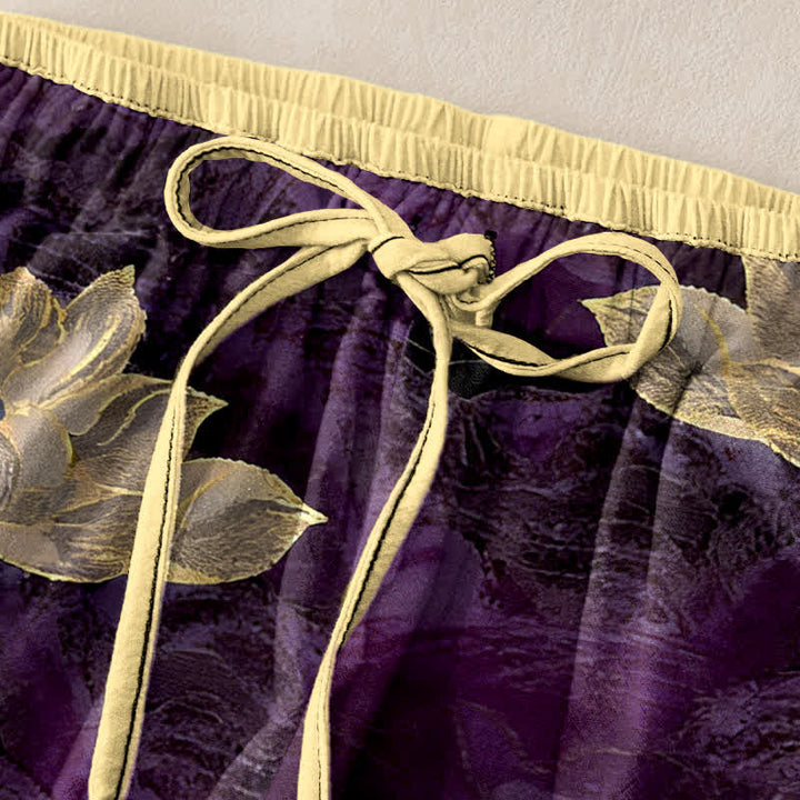 Buddha Stones Damenhose mit Lotusmuster, aus reiner Baumwolle, elastischem Bund und Taschen - image 5