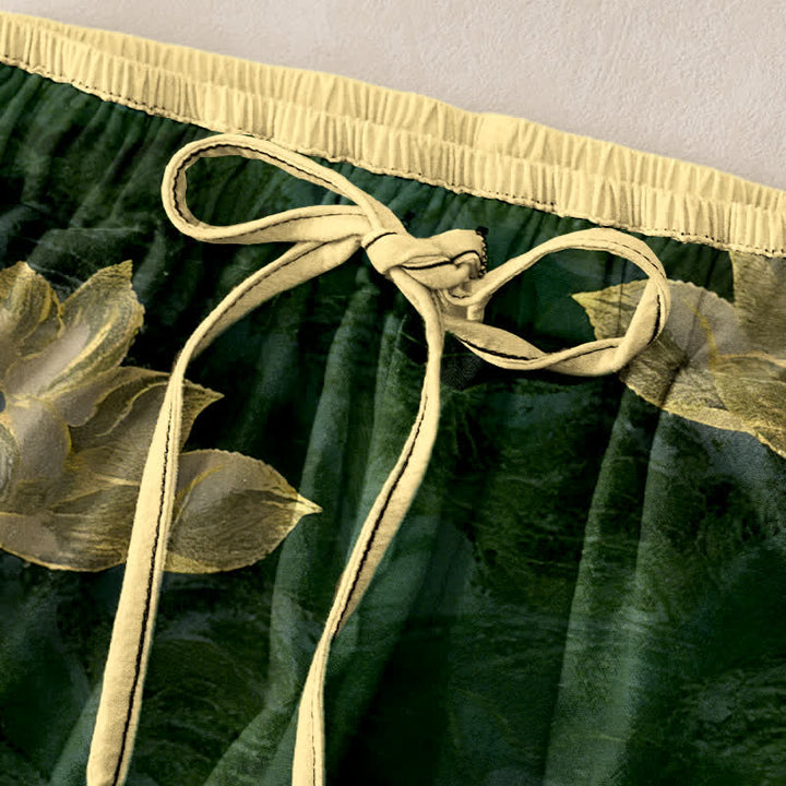 Buddha Stones Damenhose mit Lotusmuster, aus reiner Baumwolle, elastischem Bund und Taschen - image 9