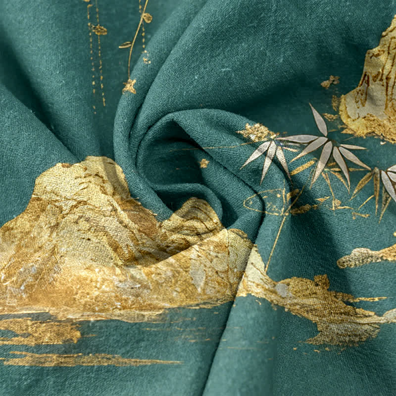 Buddha Stones Baumwollhose für Damen mit Bergmond- und Schmetterlingsmuster, elastischem Bund und Taschen - image 2