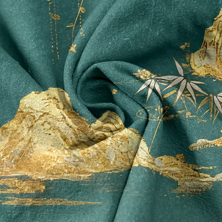 Buddha Stones Baumwollhose für Damen mit Bergmond- und Schmetterlingsmuster, elastischem Bund und Taschen - image 2
