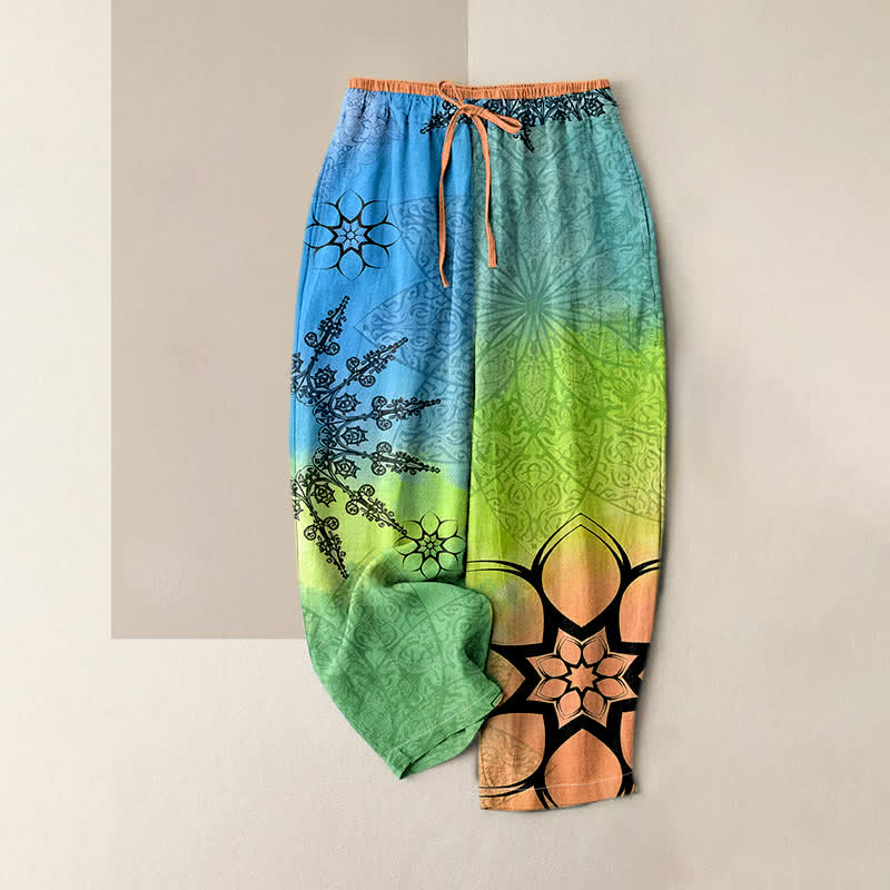 Buddha Stones Damenhose aus Baumwolle mit Mandala-Print, Farbverlauf und elastischem Bund, Taschen - Limettengrün - US16, UK/AU20, EU48 (3XL) - image 0