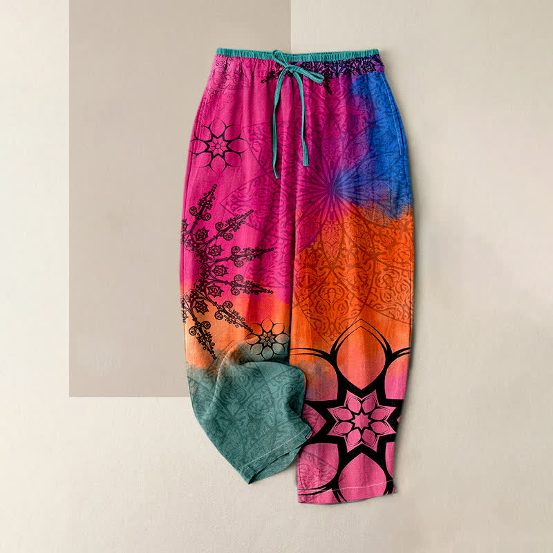 Buddha Stones Damenhose aus Baumwolle mit Mandala-Print, Farbverlauf und elastischem Bund, Taschen - Tiefrosa - US16, UK/AU20, EU48 (3XL) - image 3