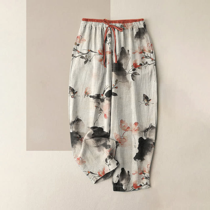 Buddha Stones Damenhose aus reiner Baumwolle mit Schmetterlings- und Blumenmuster und Taschen - Gainsboro - US16, UK/AU20, EU48 (3XL) - image 6