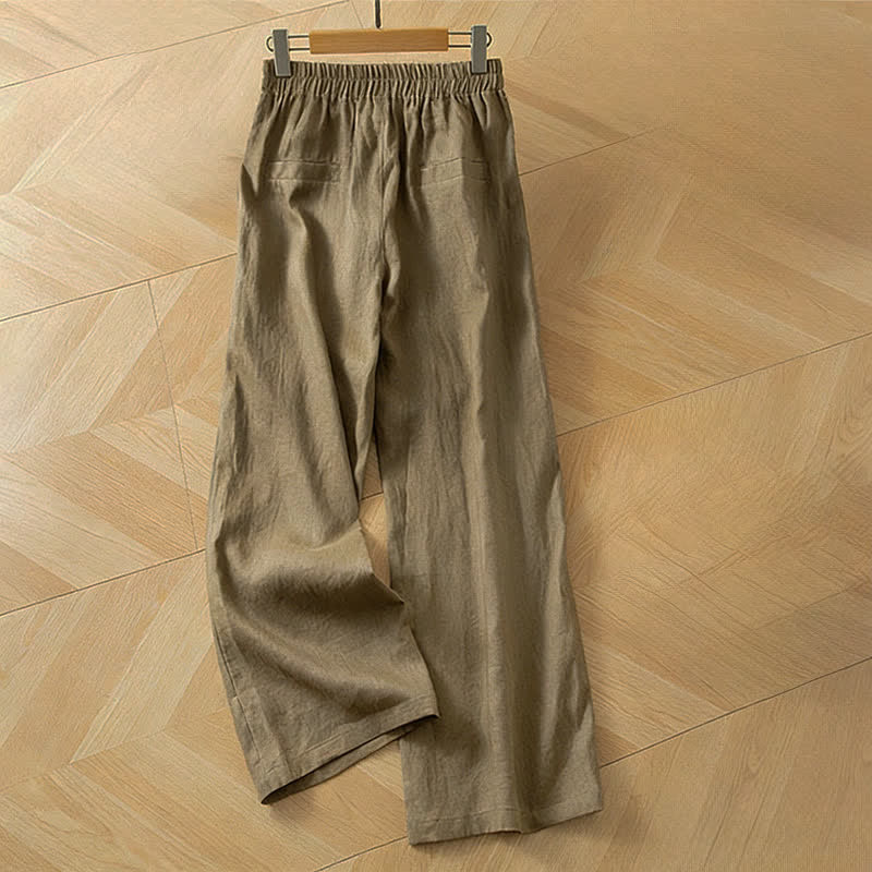 Buddha Stones Damen-Frühlingshose mit hohem elastischem Bund, weitem Bein und Seitentaschen - image 1