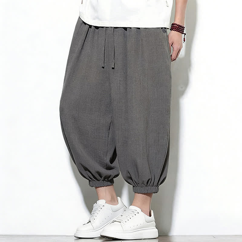 Buddha Stones Frühlingsfarbene Herren-Haremshose mit Kordelzug und elastischem Design - DimGray - US/ UK/AU46, EU56 (5XL) - image 9