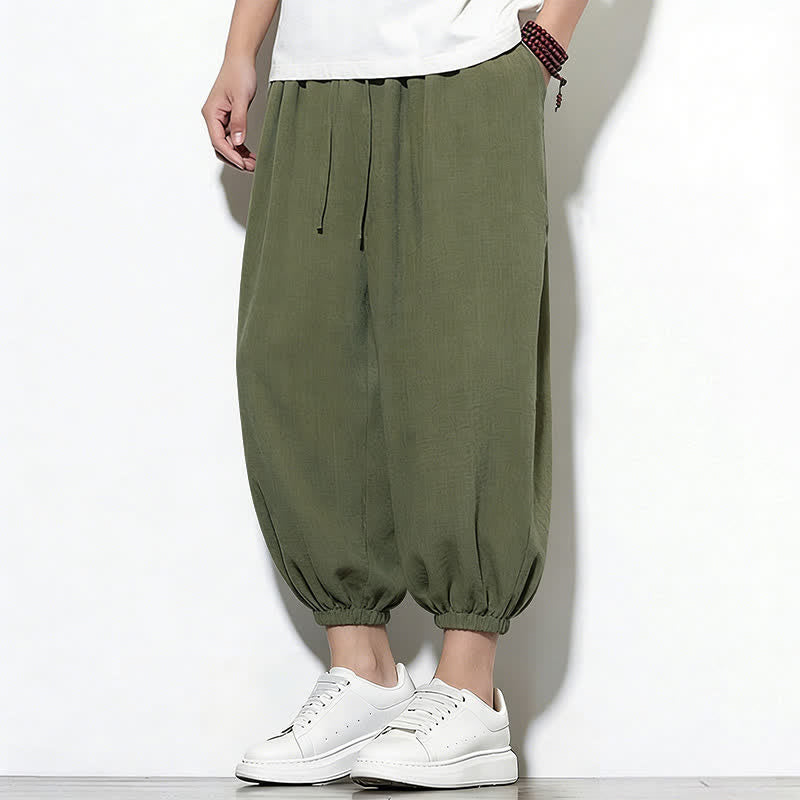 Buddha Stones Frühlingsfarbene Herren-Haremshose mit Kordelzug und elastischem Design - Dunkelolivgrün - US/ UK/AU46, EU56 (5XL) - image 0