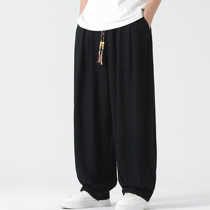 Buddha Stones Sommerliche Herrenhose mit Kordelzug, knöchellang, einfarbig, gerades Bein - Schwarz - US/UK/AU46, EU56 (5XL) - image 17