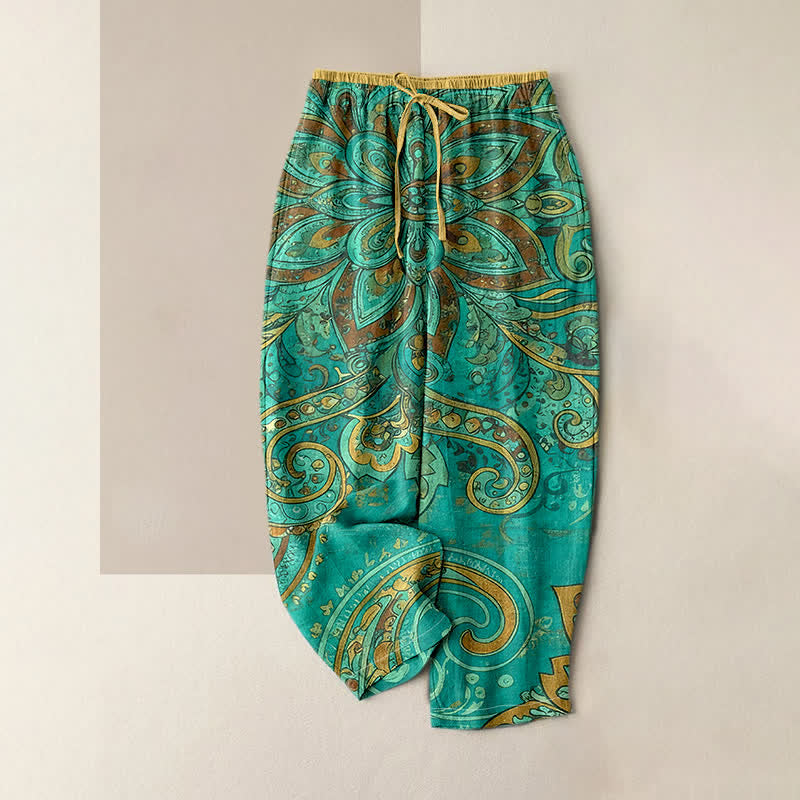 Buddha Stones Damenhose aus Baumwolle mit Paisley-Mandala-Muster, elastischem Bund und Taschen - Hellseegrün - US16, UK/AU20, EU48 (3XL) - image 0