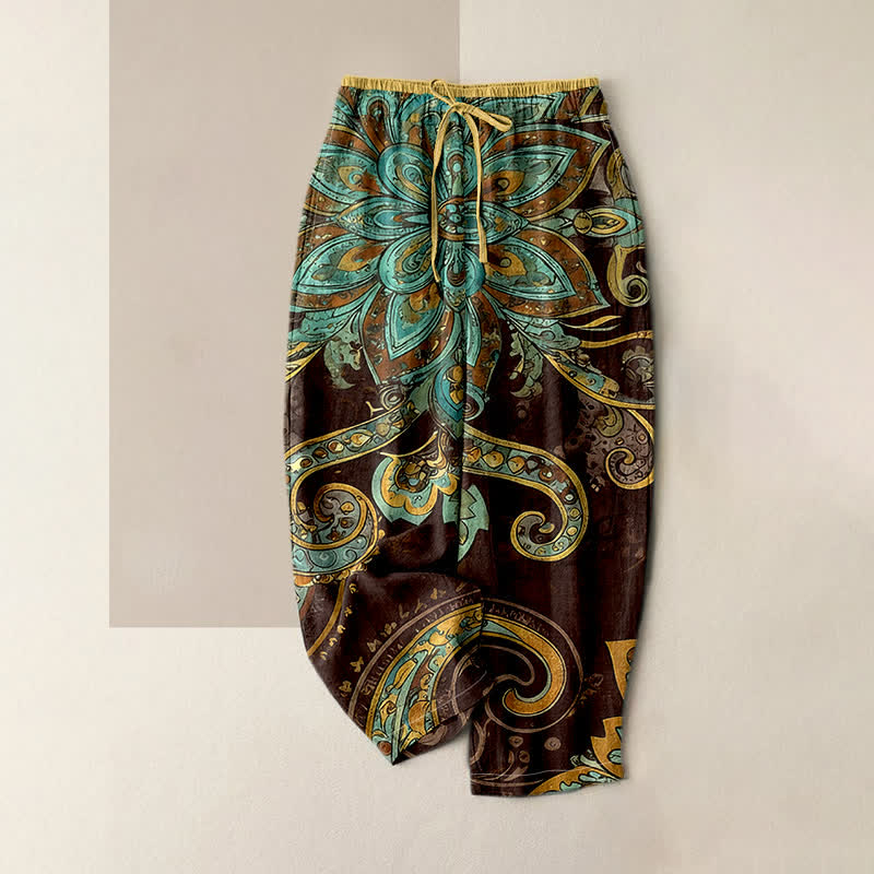 Buddha Stones Damenhose aus Baumwolle mit Paisley-Mandala-Muster, elastischem Bund und Taschen - Sattelbraun - US16, UK/AU20, EU48 (3XL) - image 3