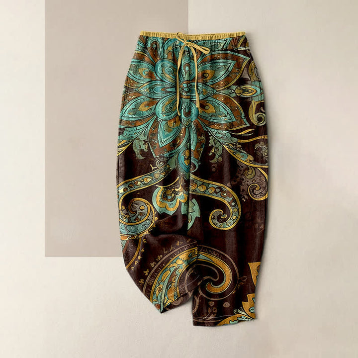 Buddha Stones Damenhose aus Baumwolle mit Paisley-Mandala-Muster, elastischem Bund und Taschen - Sattelbraun - US16, UK/AU20, EU48 (3XL) - image 3