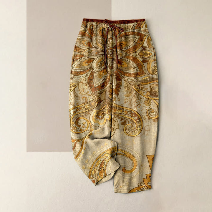 Buddha Stones Damenhose aus Baumwolle mit Paisley-Mandala-Muster, elastischem Bund und Taschen - Blassgoldenrode - US16, UK/AU20, EU48 (3XL) - image 6