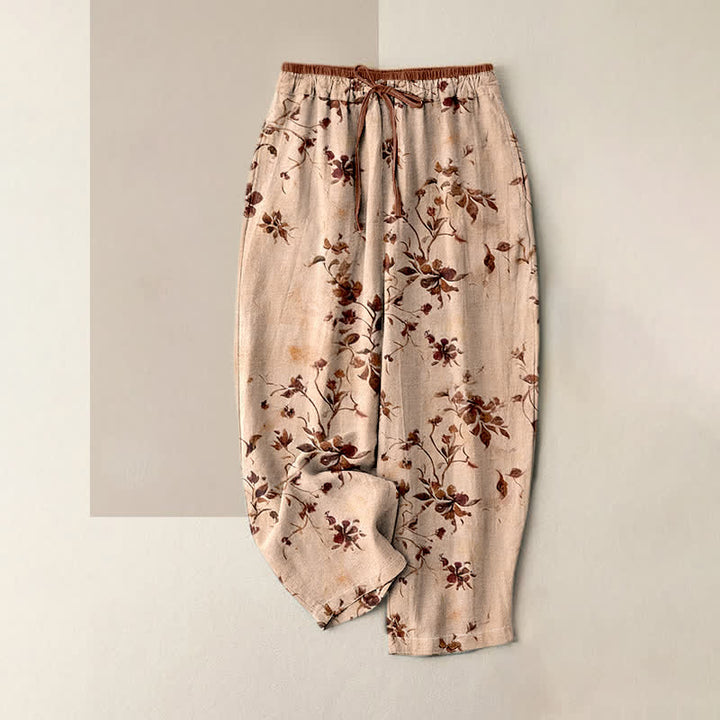 Buddha Stones Damenhose aus reiner Baumwolle mit Retro-Blumenmuster, elastischem Bund und Taschen - Pfirsichpuff - US16, UK/AU20, EU48 (3XL) - image 6