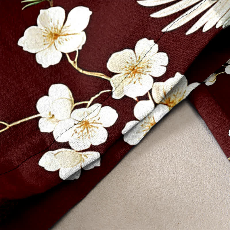 Buddha Stones Damenhose aus reiner Baumwolle mit Kranich- und Pflaumenblütenmuster, elastischem Bund und Taschen - image 10