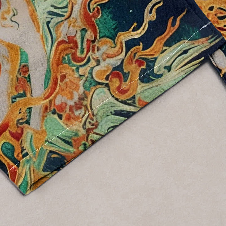 Buddha Stones Damenhose aus reiner Baumwolle mit Pflaumenblüten- und Hirschmotiv, Kordelzug und Taschen - image 1