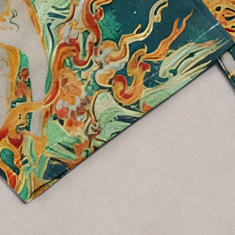 Buddha Stones Damenhose aus reiner Baumwolle mit Pflaumenblüten- und Hirschmotiv, Kordelzug und Taschen - image 4
