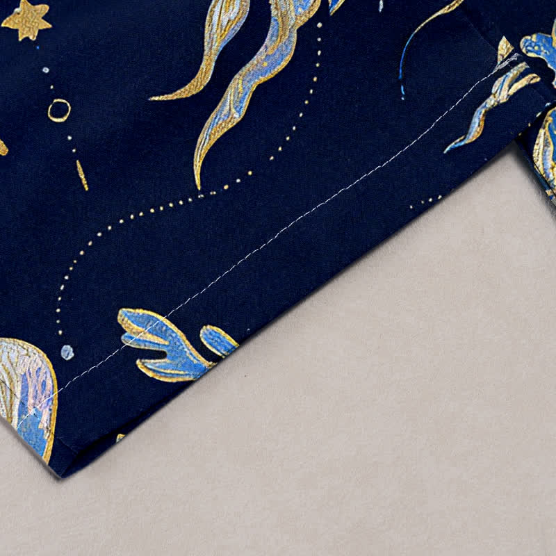 Buddha Stones Damenhose aus reiner Baumwolle mit Quallenmuster, elastischem Bund und Taschen - image 1