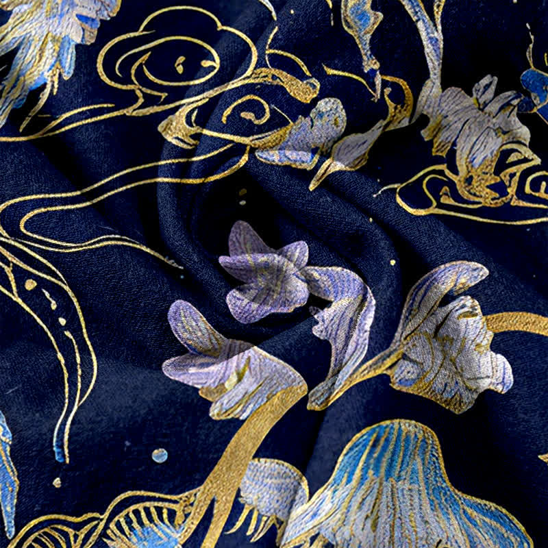 Buddha Stones Damenhose aus reiner Baumwolle mit Quallenmuster, elastischem Bund und Taschen - image 2