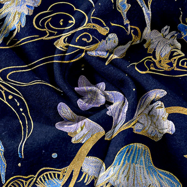 Buddha Stones Damenhose aus reiner Baumwolle mit Quallenmuster, elastischem Bund und Taschen - image 2