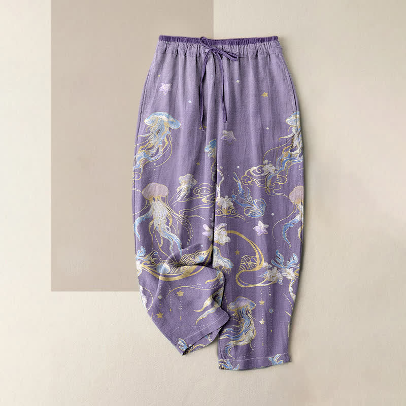 Buddha Stones Damenhose aus reiner Baumwolle mit Quallenmuster, elastischem Bund und Taschen - Mittelgroße Orchidee - US16, UK/AU20, EU48 (3XL) - image 3