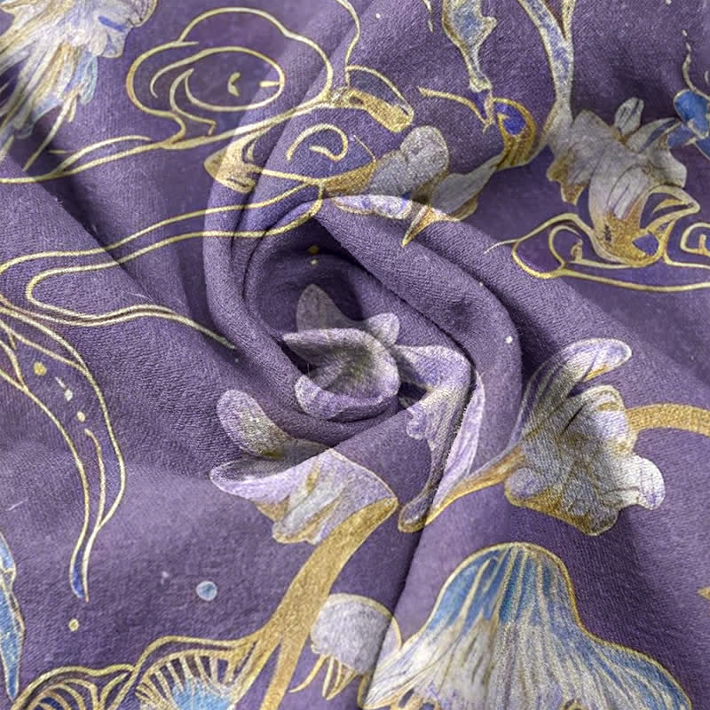 Buddha Stones Damenhose aus reiner Baumwolle mit Quallenmuster, elastischem Bund und Taschen - image 5