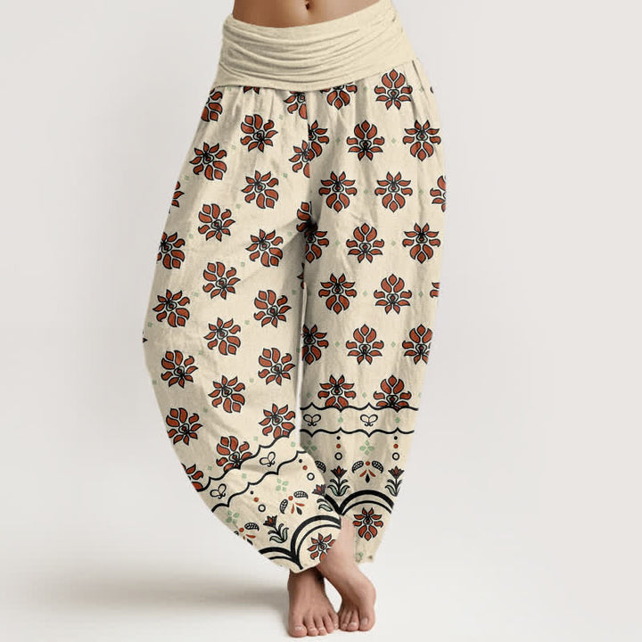 Buddha Stones Damen-Haremshose mit Blumenmuster aus reiner Baumwolle, elastischer Bund und hohem Bund - Zitronen-Chiffon - US16, UK/AU20, EU48 (3XL) - image 0