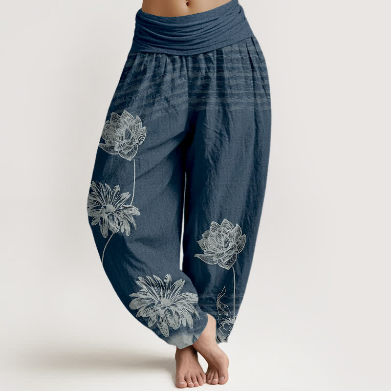 Buddha Stones Lotus High Waist Design Damen-Haremshose aus Baumwolle - Dunkelblau - US16, UK/AU20, EU48 (3XL) - image 0