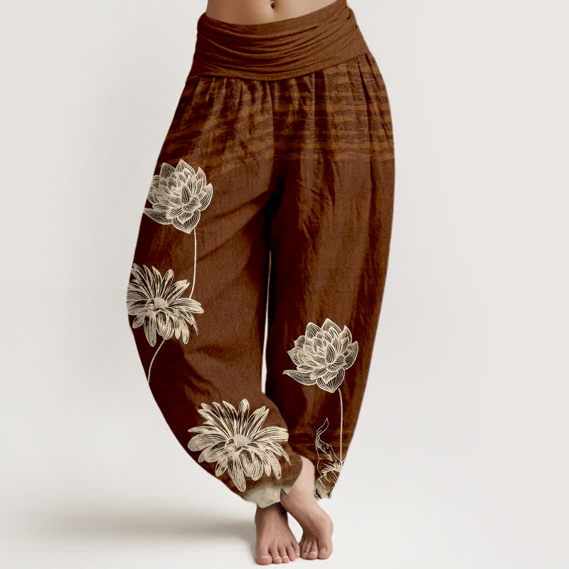 Buddha Stones Lotus High Waist Design Damen-Haremshose aus Baumwolle - Sattelbraun - US16, UK/AU20, EU48 (3XL) - image 5