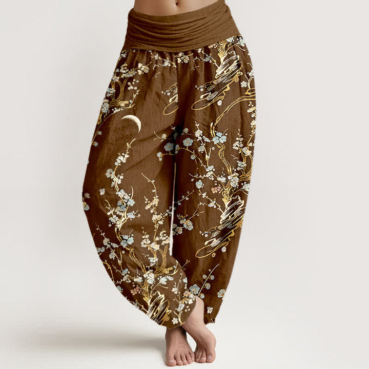 Buddha Stones Haremshose aus reiner Baumwolle mit Pflaumenblütenzweigen und elastischem Bund für Damen - Dunkelgrau - US16, UK/AU20, EU48 (3XL) - image 5