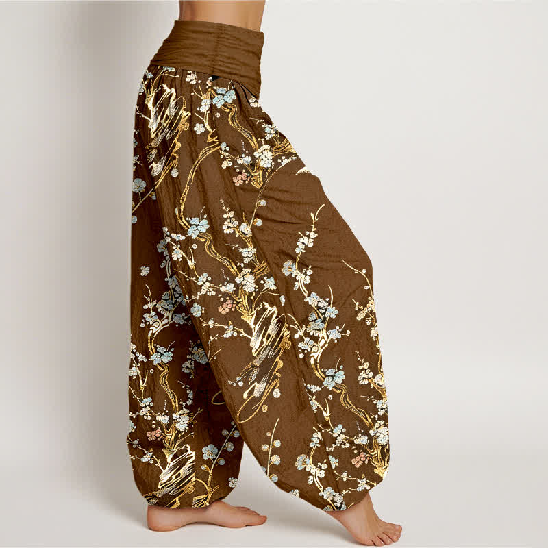 Buddha Stones Haremshose aus reiner Baumwolle mit Pflaumenblütenzweigen und elastischem Bund für Damen - image 7