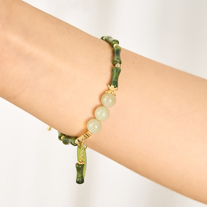 Buddha Stones Bambus-Pufferfliegen-Peridot-Hetian-Jade-Perlen-Friedensarmband - image 4