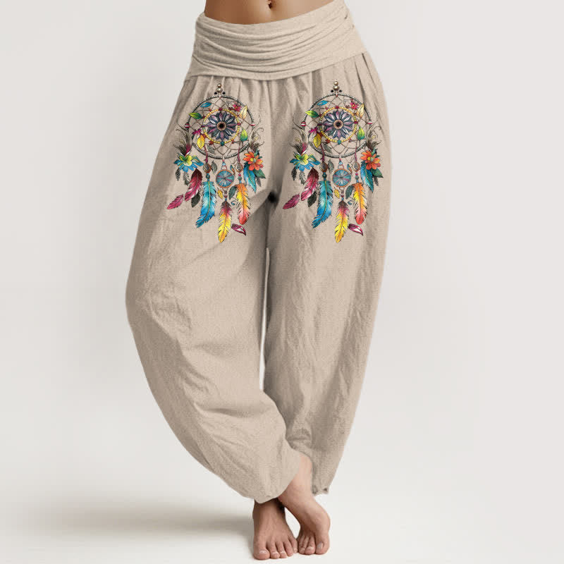 Buddha Stones Baumwoll-Haremshose für Damen mit buntem Doppel-Traumfänger-Muster und hohem Bund - Bräunen - US16, UK/AU20, EU48 (3XL) - image 11