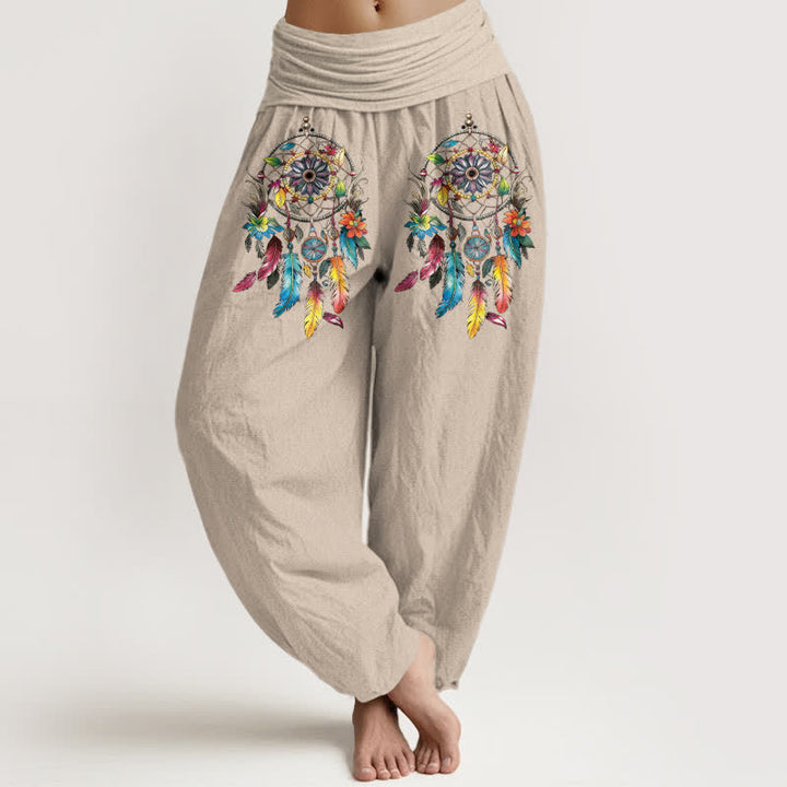 Buddha Stones Baumwoll-Haremshose für Damen mit buntem Doppel-Traumfänger-Muster und hohem Bund - Bräunen - US16, UK/AU20, EU48 (3XL) - image 11