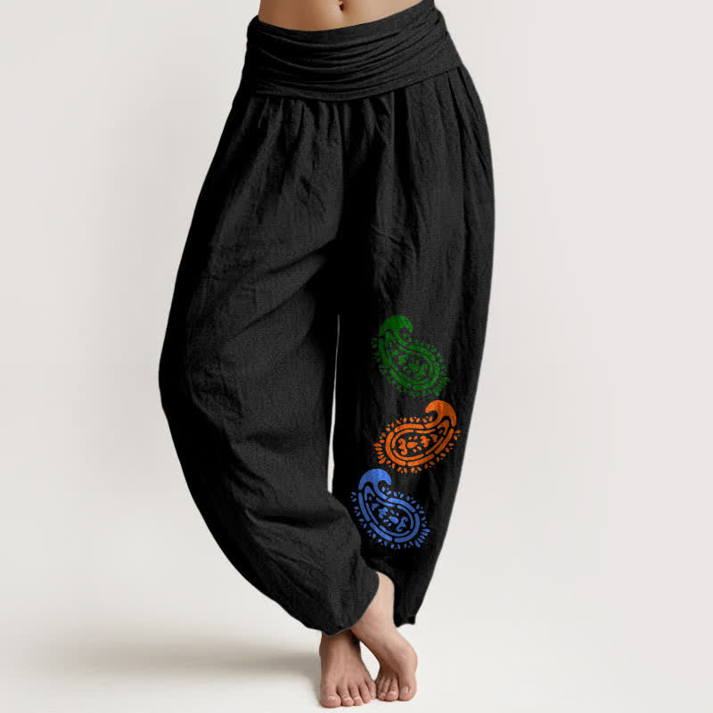 Buddha Stones Damen-Haremshose aus reiner Baumwolle mit buntem Paisley-Muster und hohem Bund - Schwarz - US16, UK/AU20, EU48 (3XL) - image 5