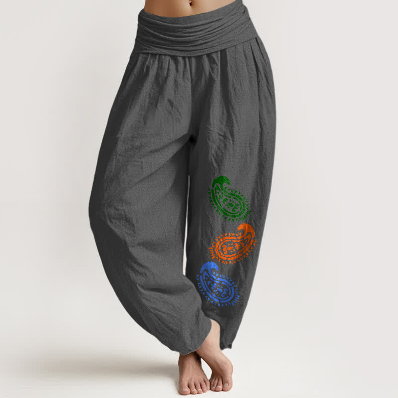 Buddha Stones Damen-Haremshose aus reiner Baumwolle mit buntem Paisley-Muster und hohem Bund - DimGray - US16, UK/AU20, EU48 (3XL) - image 11