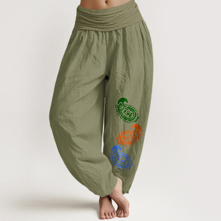 Buddha Stones Damen-Haremshose aus reiner Baumwolle mit buntem Paisley-Muster und hohem Bund - Olivgrün - US16, UK/AU20, EU48 (3XL) - image 14