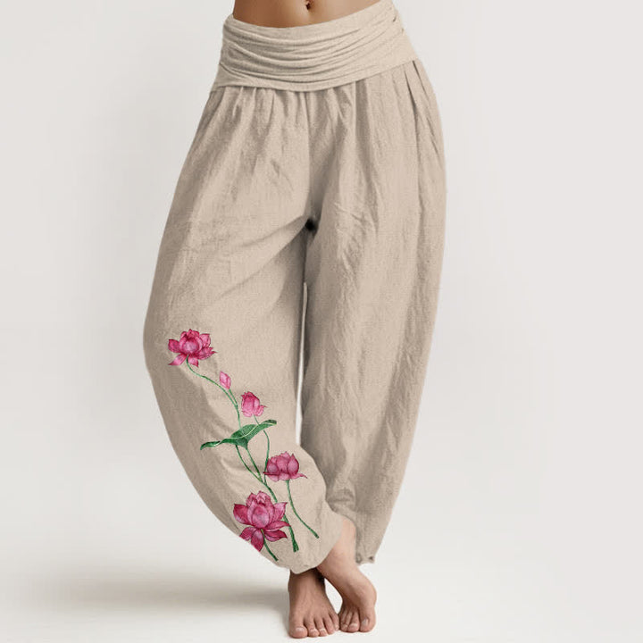 Buddha Stones Damen-Haremshose aus reiner Baumwolle mit Lotusblumen- und Lotusblattmuster sowie elastischem Bund - Bräunen - US16, UK/AU20, EU48 (3XL) - image 11