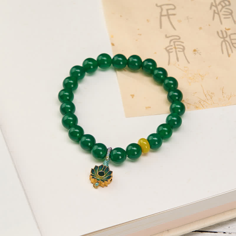 Buddha Stones Natürliches grünes Achat-Gelb-Achat-Lotus-Charm-Erfolgs-Perlenarmband - Grüner Achat (Handgelenkumfang 15-16 cm) - image 0