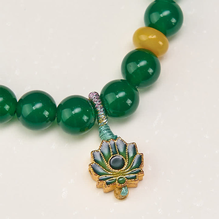 Buddha Stones Natürliches grünes Achat-Gelb-Achat-Lotus-Charm-Erfolgs-Perlenarmband - image 4