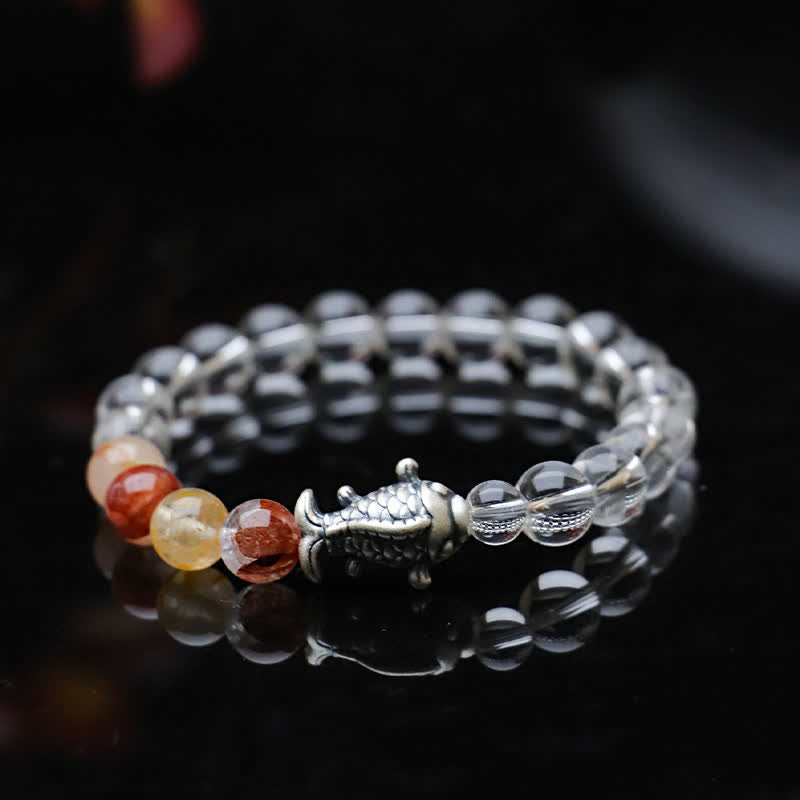 Buddha Stones Armband zum Schutz von Koi-Karpfen aus klarem Quarz und 999er Sterlingsilber - image 3