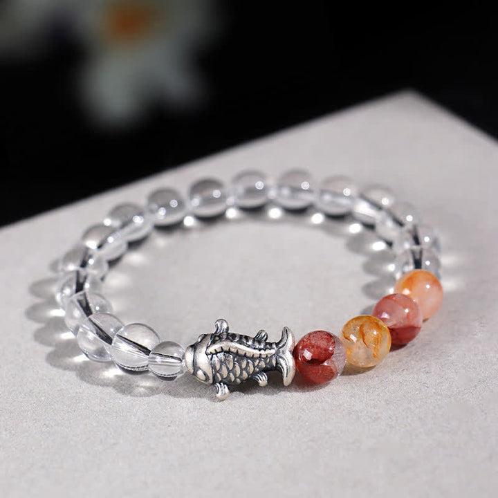 Buddha Stones Armband zum Schutz von Koi-Karpfen aus klarem Quarz und 999er Sterlingsilber - image 4